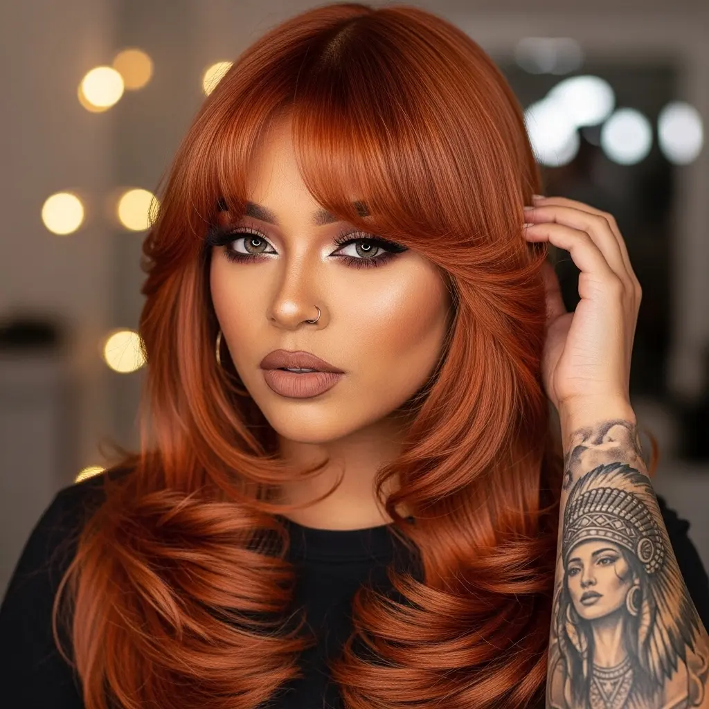 #8 Coppery Long Layers and See-Through Fringe