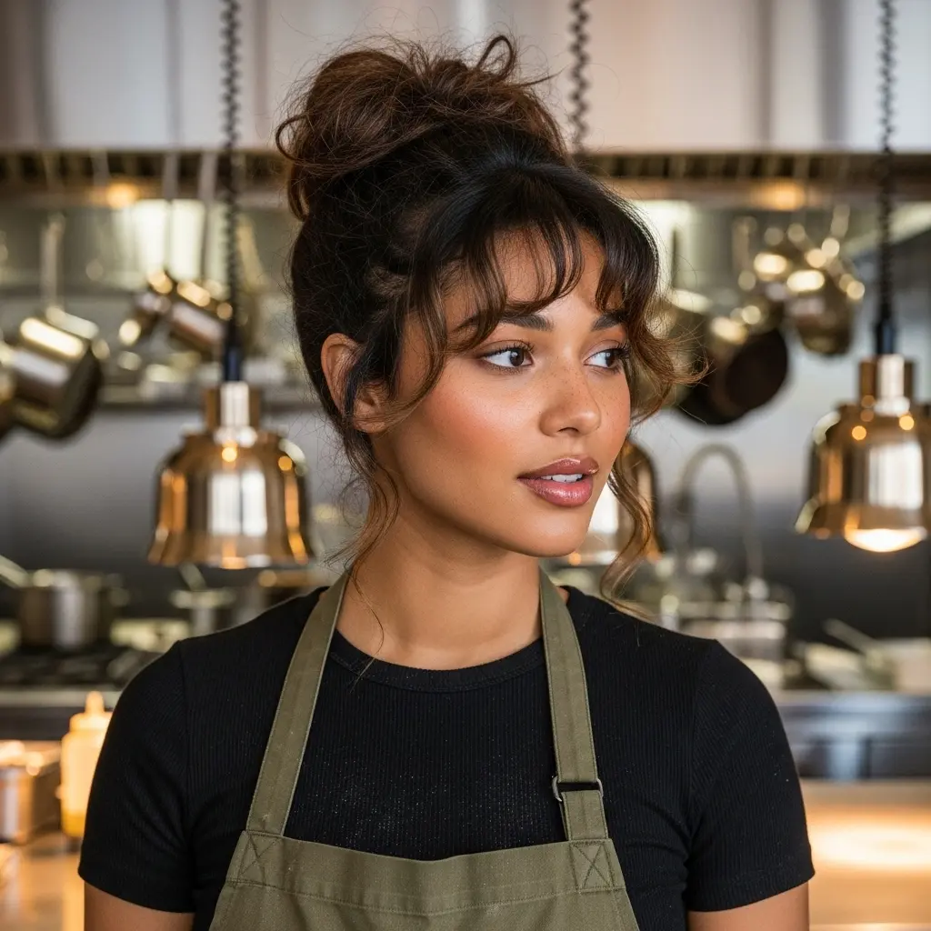 #9 Textured Bun with Side Part for Restaurant Shifts