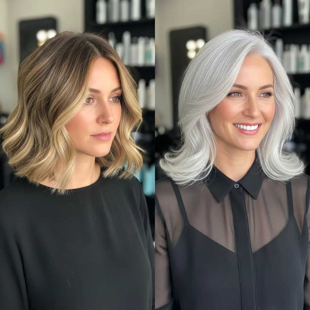 #9 Silver Feathered Bob Hairstyle