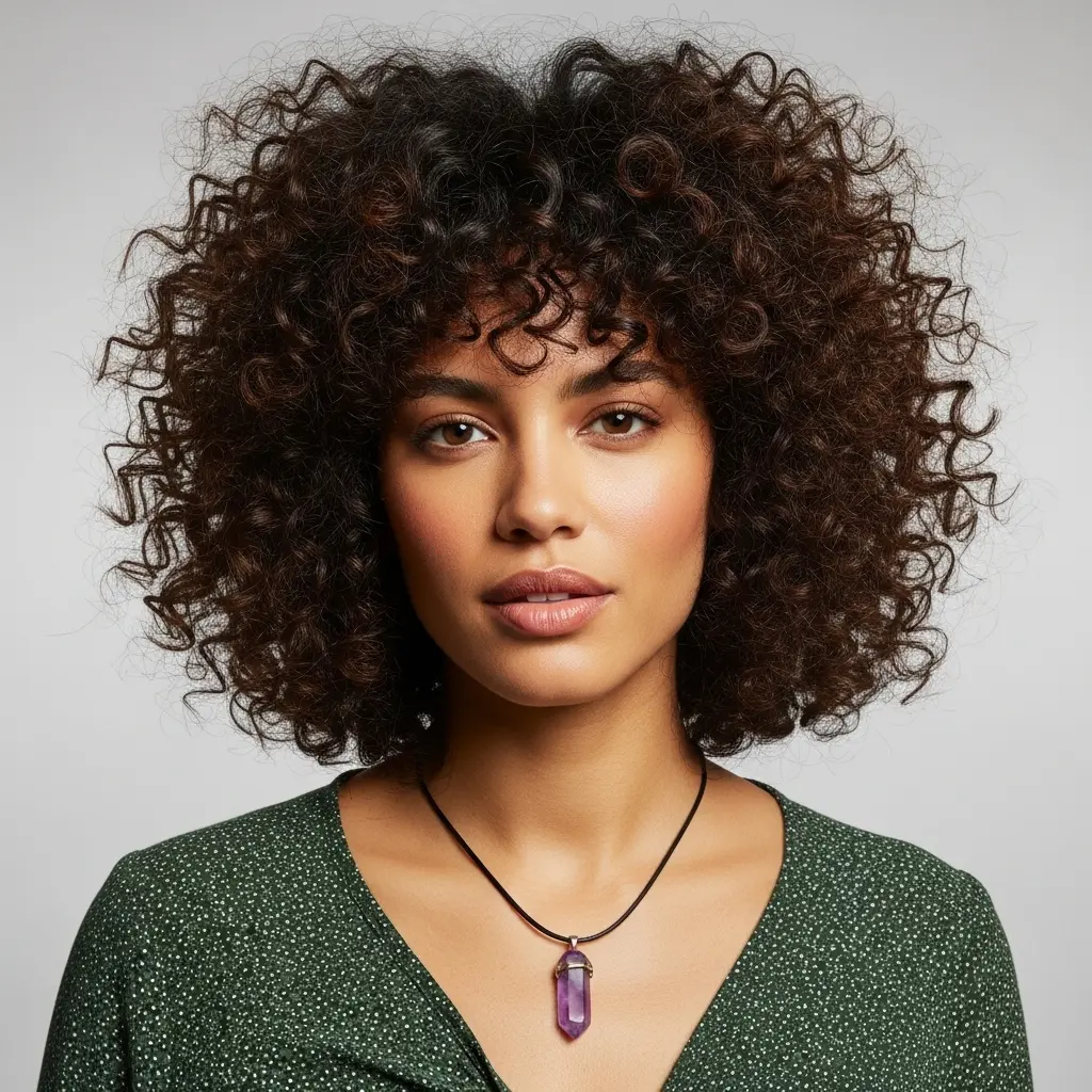 #12 Layered Curls with a Thick, Curly Fringe