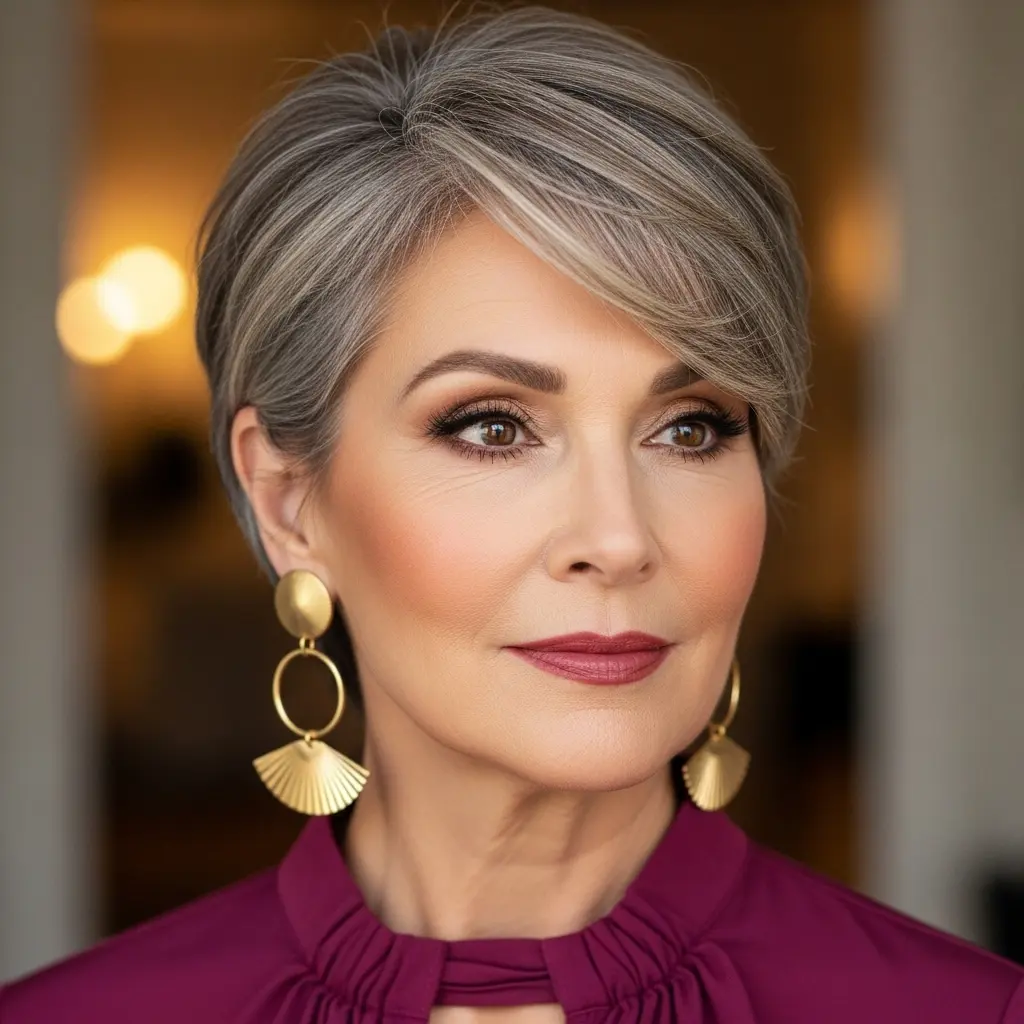 #13 Pixie Cut with Edgy Bangs Over 50