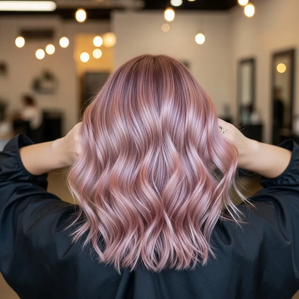 #14 Pastel Pink Balayage on Wavy Mid-Length Hair