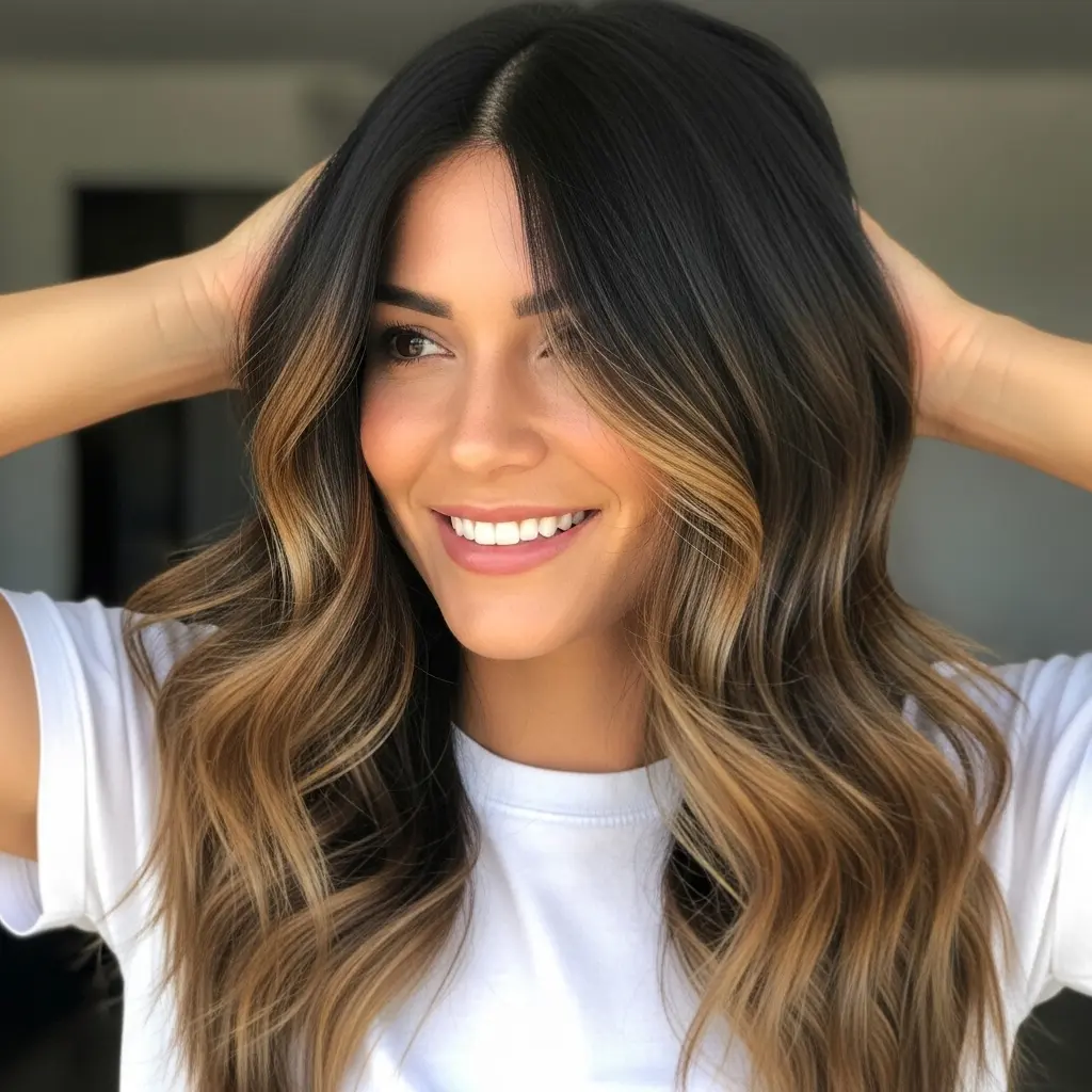 #14 Black Balayage Hair with Brown Highlights