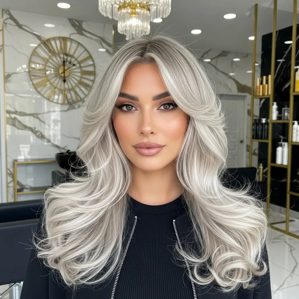 #16 Long Blonde Feathered Haircut