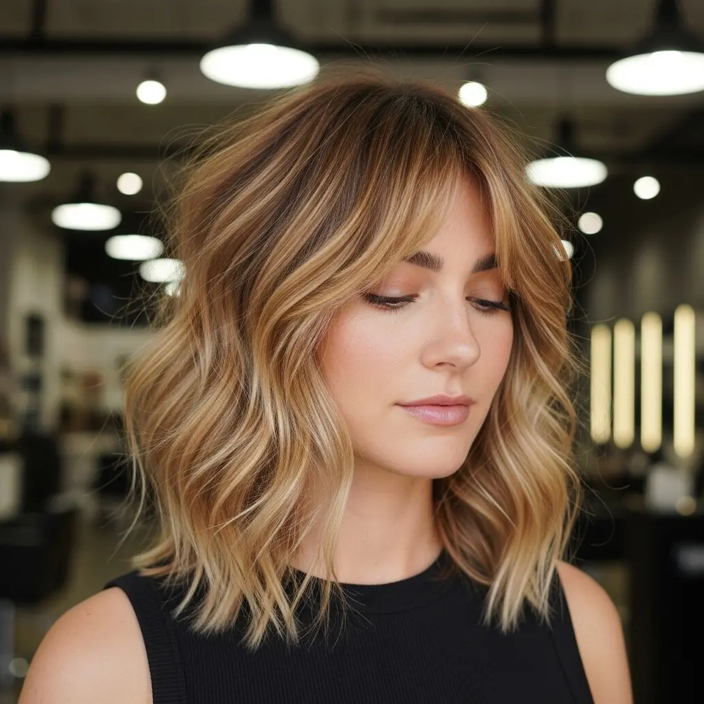 #17 Soft Golden Balayage for Choppy Wavy Hair