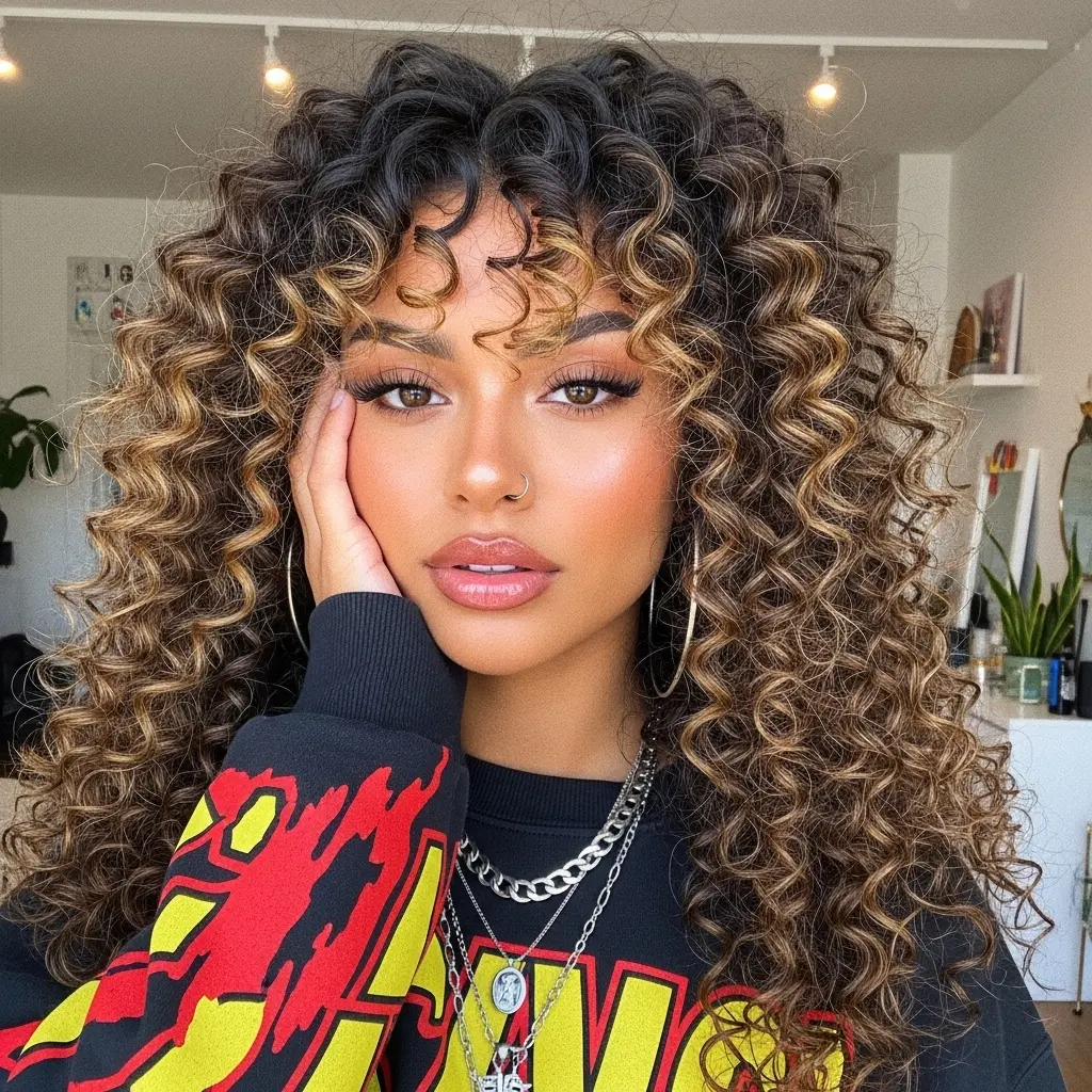 #2 Long Curly Hair with Face Framing Layers