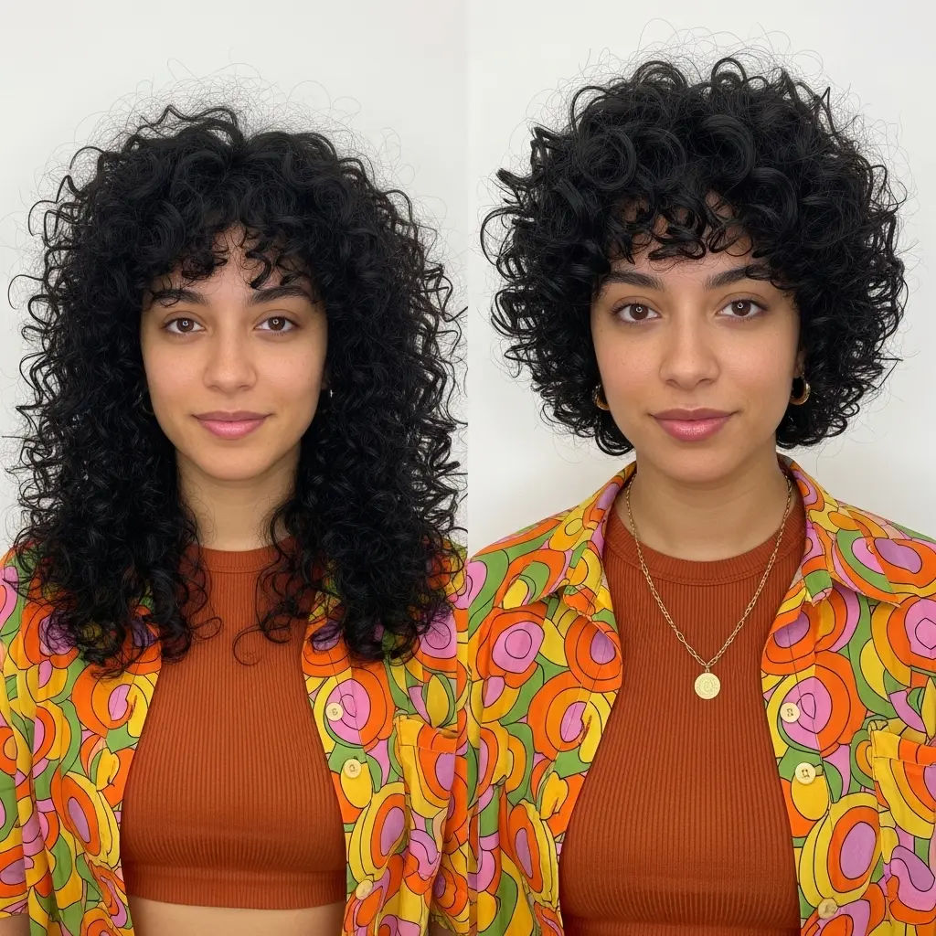 #27 Curly Layered Hair with Curly Bangs