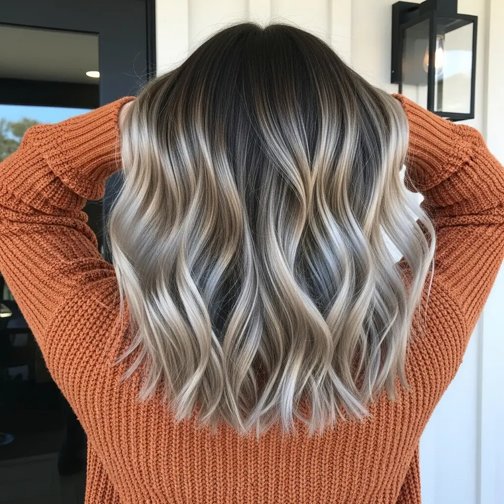 #4 Mid-Length Light Brown Balayage Hair with Dark Roots