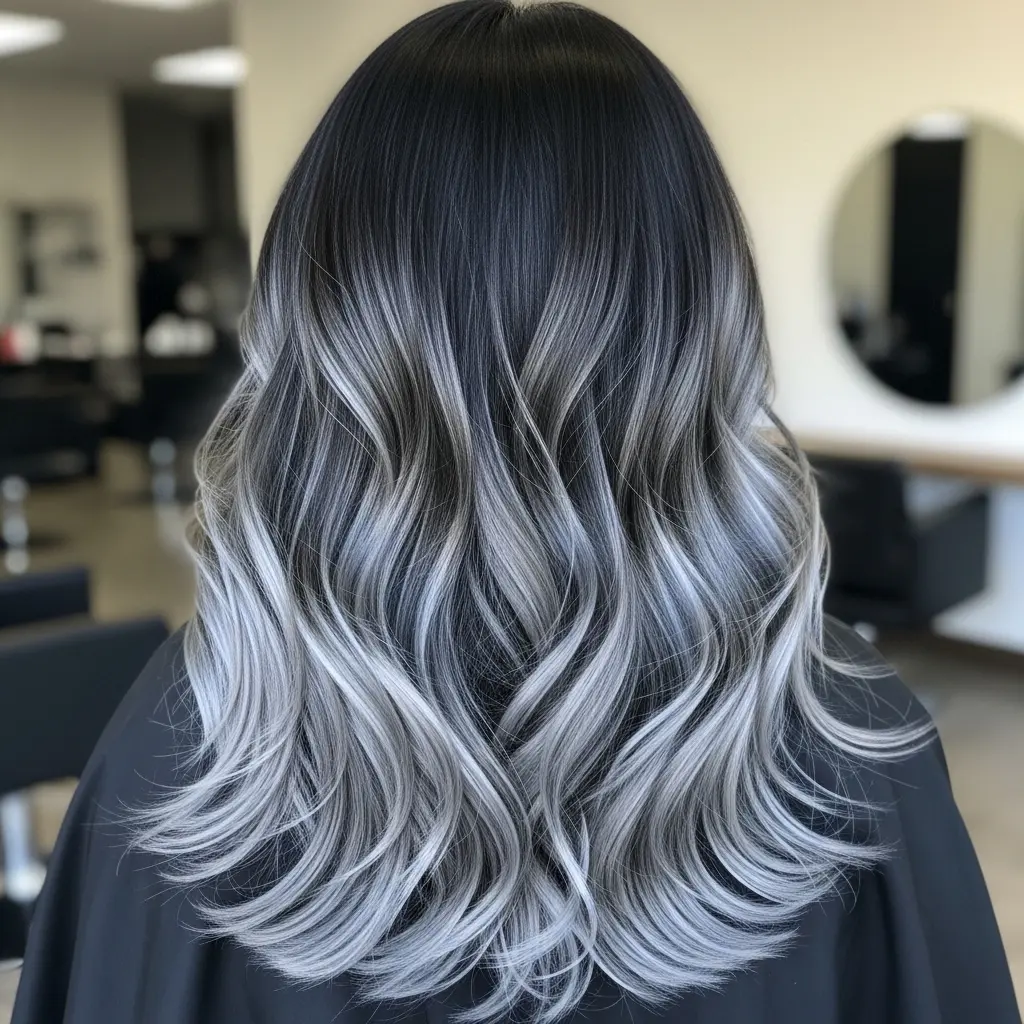 #4 Long Black Tresses with Partial Highlights