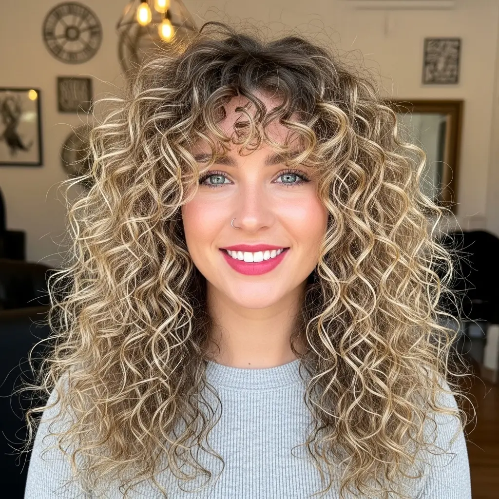 #6 V-Shaped Layered Curls with Wispy Bangs