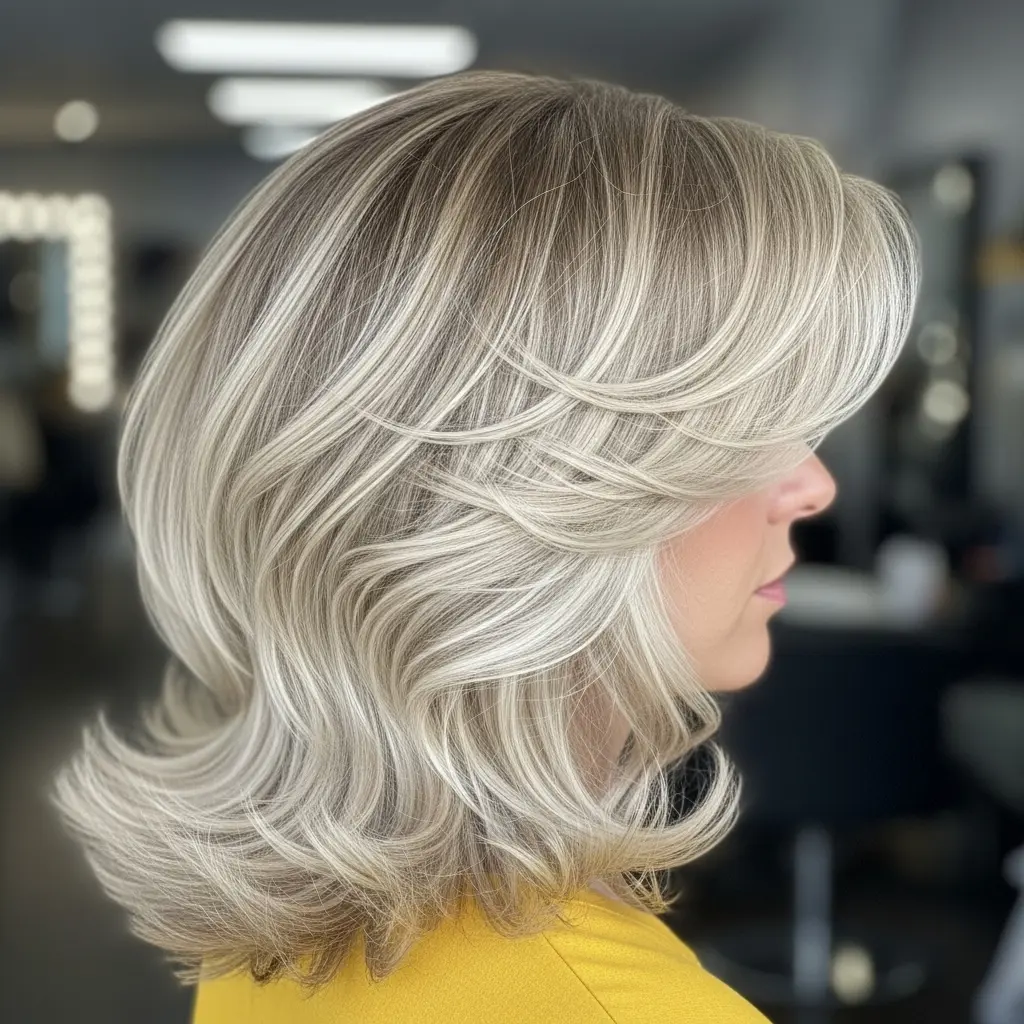 #9 Feathered Thick Hair with Creamy Blonde Color